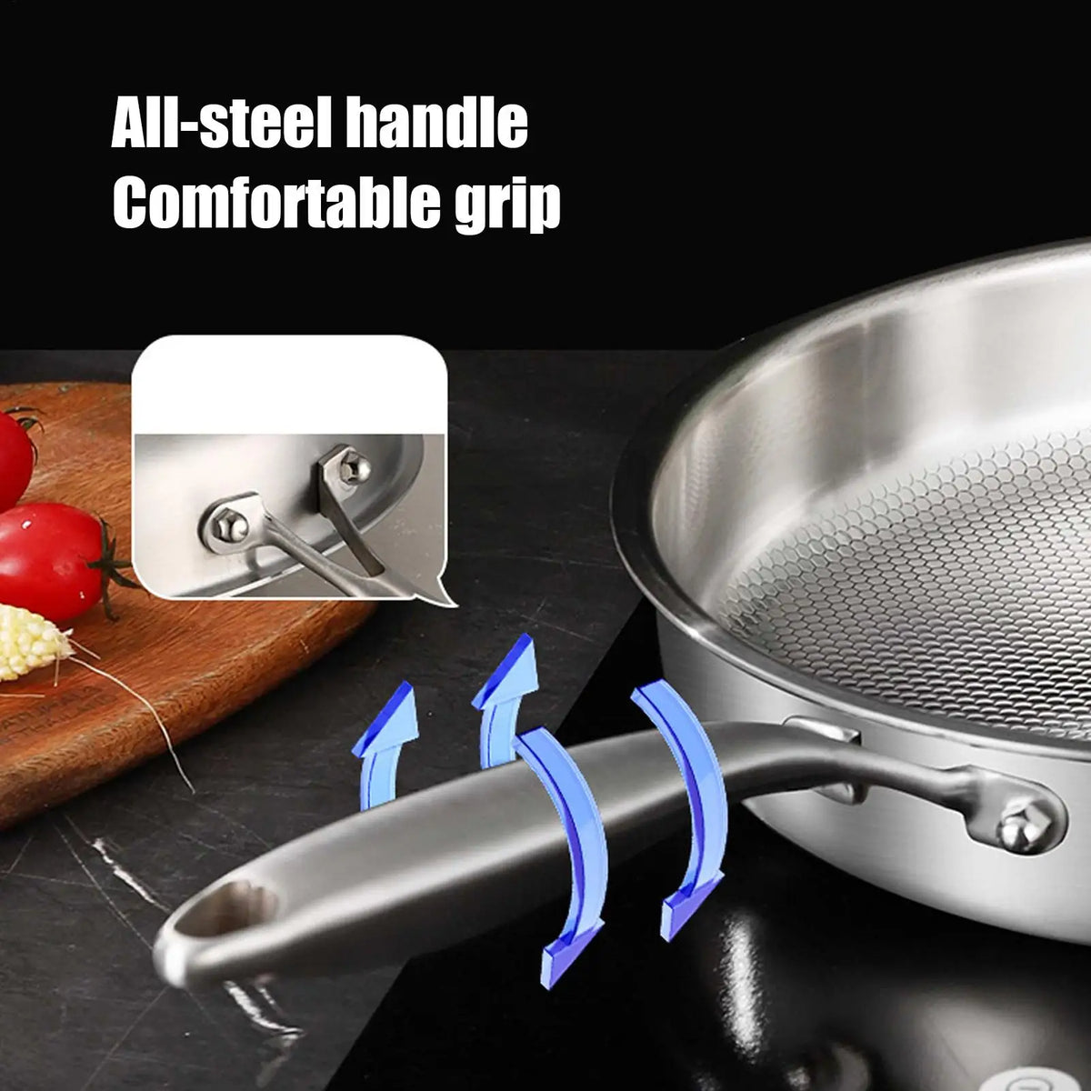 Titanium Frying Pan 30 cm with Glass Lid Uncoated Skillet for Gas and Induction