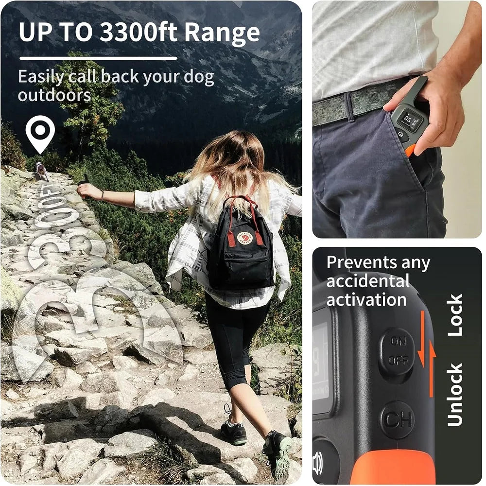 Dog Training Collar Rechargeable Waterproof Remote Control Vibration Beep Range - Black