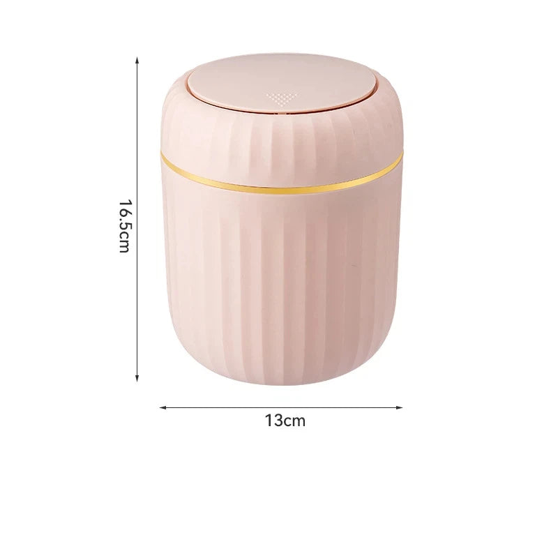 Mini Desktop Rubbish Bin with Press-Top Lid for Office Desk and Bedroom - Pink