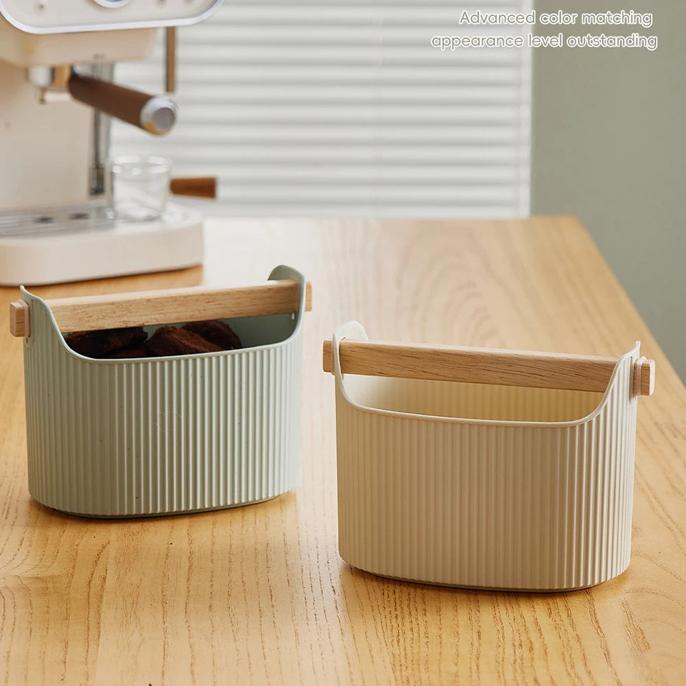 Coffee Knock Box Espresso Coffee Grounds Bucket with Removable Knock Bar and Non-Slip Base – Beige