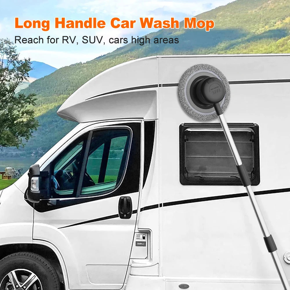 Electric Car Wash Mop with Telescopic Handle 40–110cm Rotating Cleaning Brush Waterproof Gray
