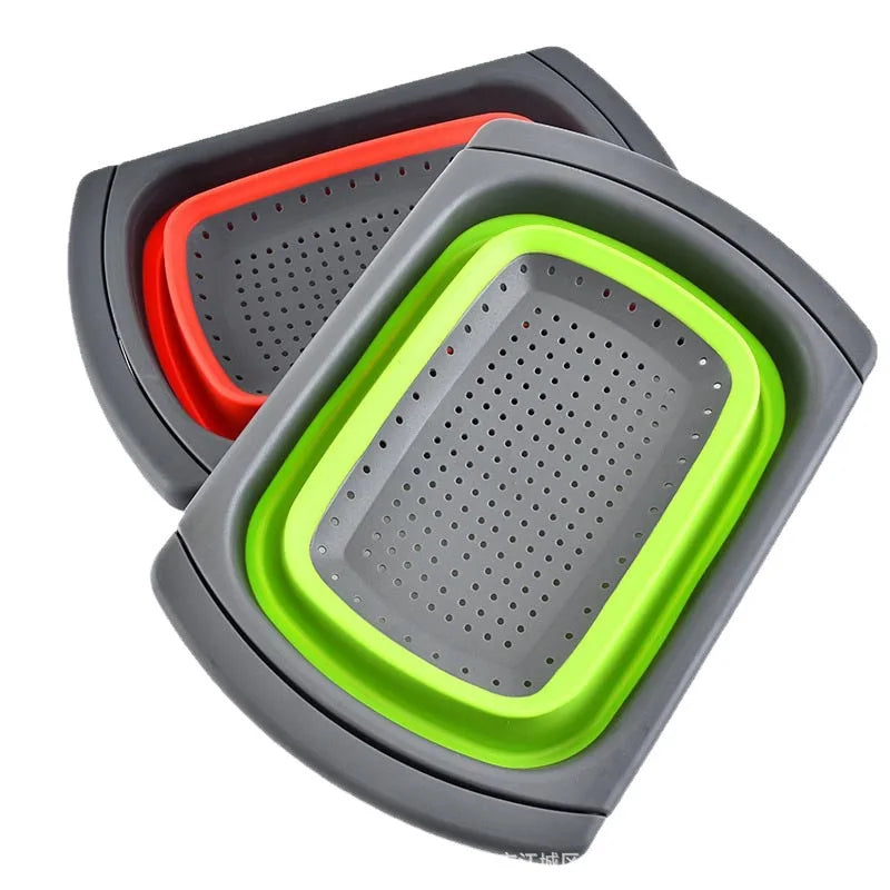 Foldable Kitchen Vegetable Washing Drain Basket Extendable Fruit Colander – Red
