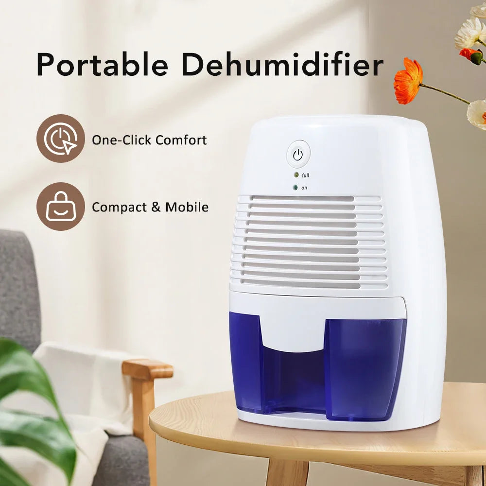 Dehumidifier Portable USB 500mL Compact Moisture Absorber 21.5cm Quiet Desktop Air Dryer