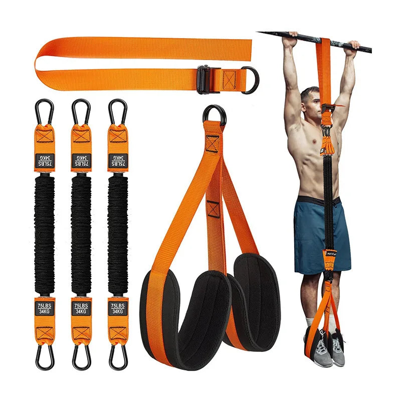 Pull Up Assistance Bands Set Adjustable Resistance Strap Training Kit Portable Workout System - Orange