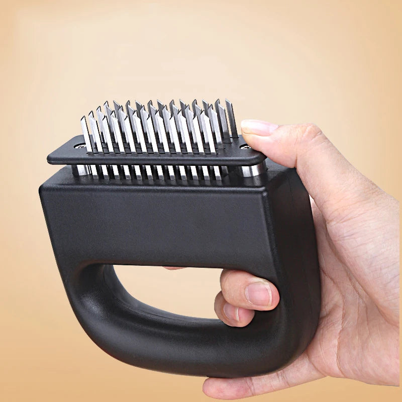 48-Blade Stainless Steel Meat Tenderizer Needle Tool Manual Steak Pounder – Black