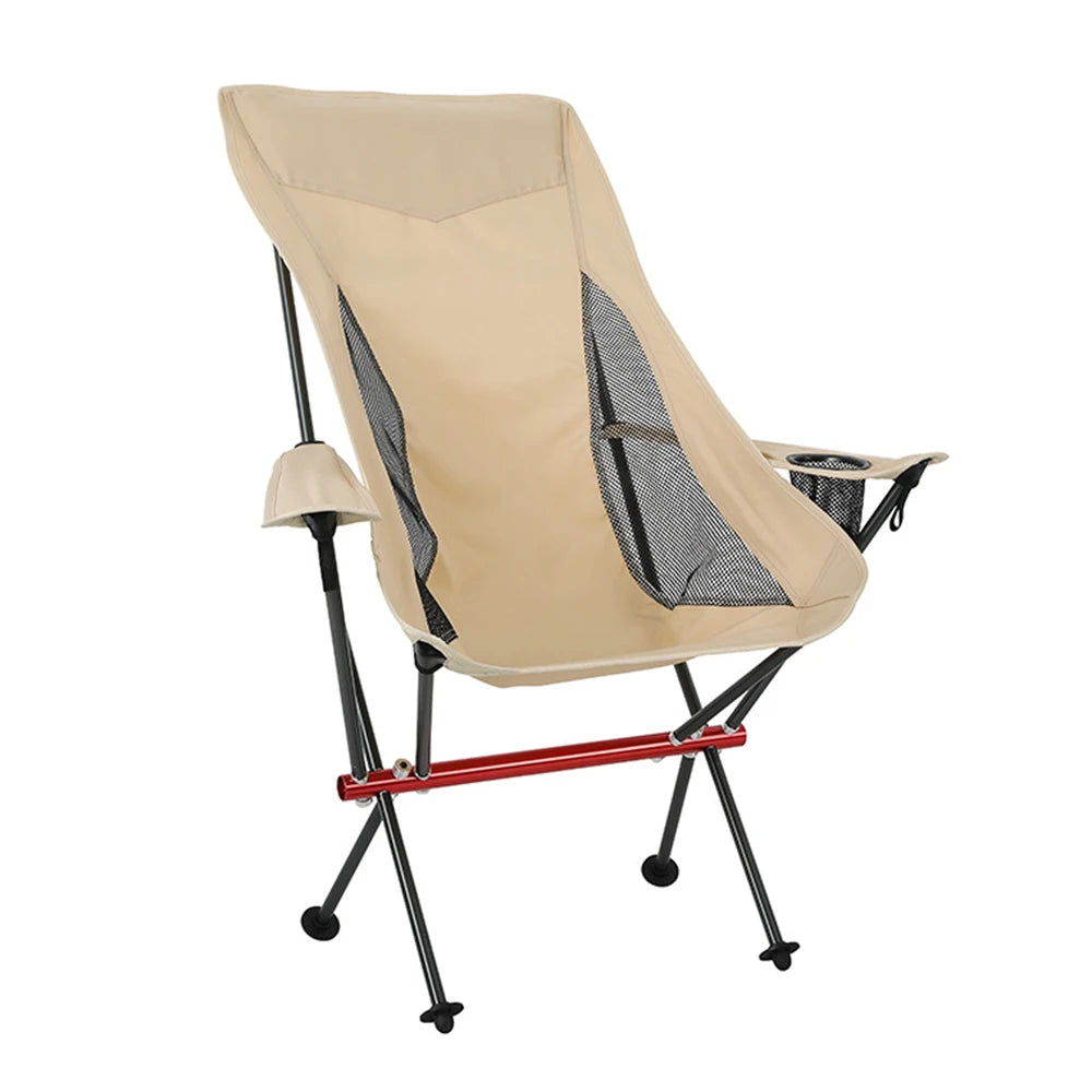 Camping Chair Foldable Lightweight Outdoor Chair with Armrest Carry Bag - Khaki