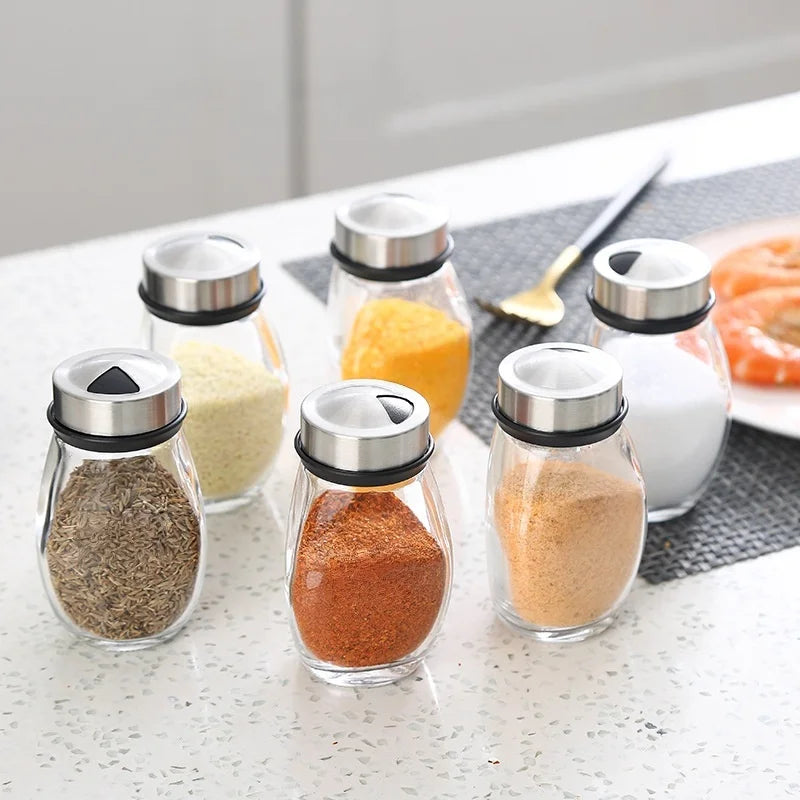 Seasoning Jar Set 12 Pcs Rotatable Glass Spice Containers 360° Kitchen Storage Shakers