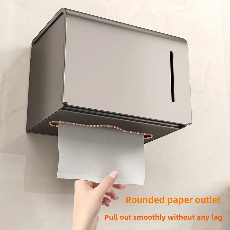 Large Waterproof Wall Mounted Toilet Paper Holder with Storage Shelf Aluminium Alloy Tissue Box – White