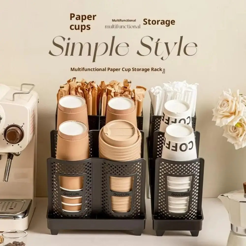 Disposable Cup Holder Single Row Detachable Coffee Cup Storage Rack Large Capacity Space Saving Organizer – White