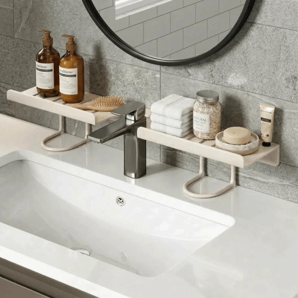 Bathroom Storage Rack 50cm No Drill Wall Mounted Carbon Steel Shelf - Grey