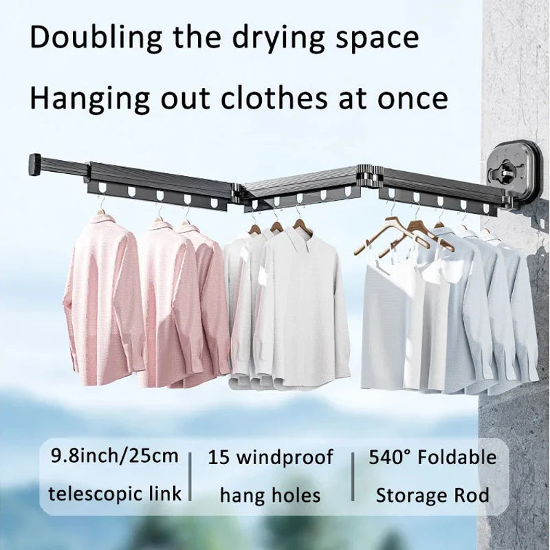 Retractable Clothes Drying Rack Wall Mounted Collapsible Laundry Hanger Rack Three Fold Gray