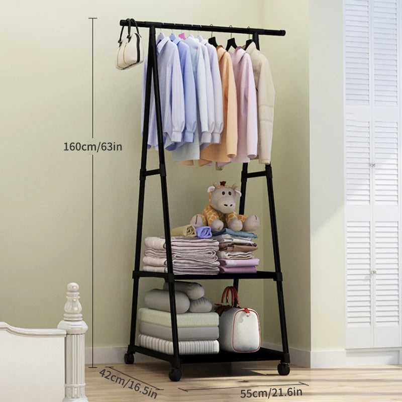 Clothes Rack with Wheels 160cm Double Pole Multi Layer Storage Hanging Organizer – Black