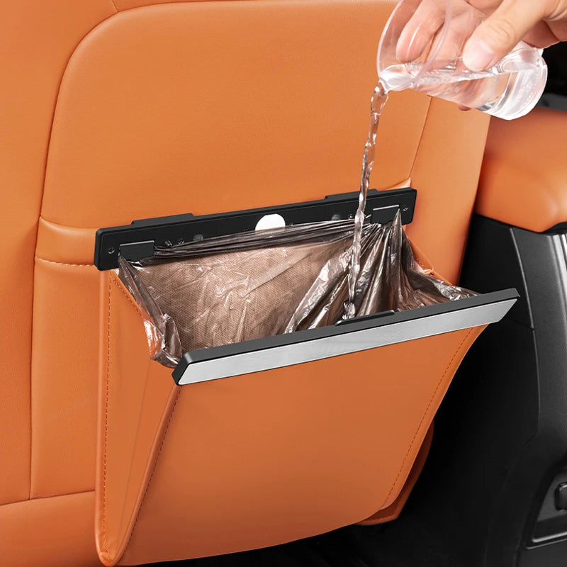Seat Back Storage Bag Leather Hanging Vehicle Organiser Waste Bin Holder Pocket - Brown
