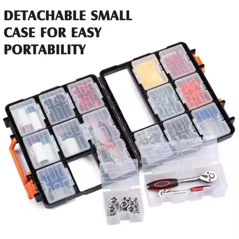 Portable 16 Compartment Plastic Tool Organizer Box Detachable Storage Case for Screws Nuts and Bolts