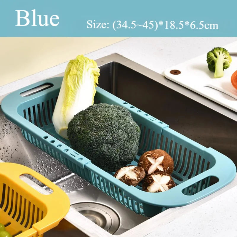 Retractable Sink Colander Adjustable Fruit Vegetable Drain Basket Kitchen Strainer – Blue