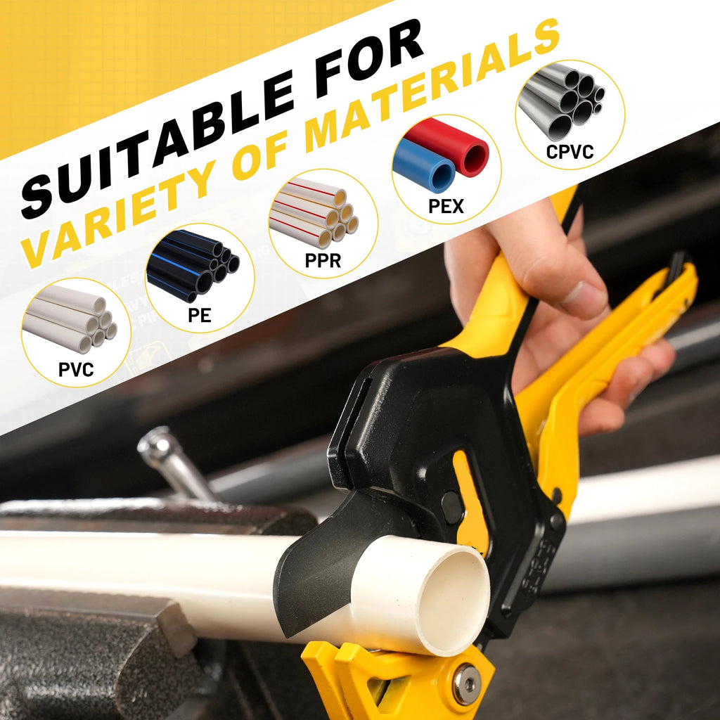 Heavy-Duty PVC Pipe Cutter 3-Gear Adjustable Ratchet Tool Up to 2-1/2 Inch for PEX PVC PPR