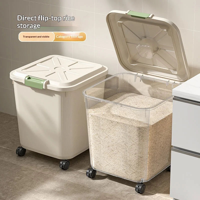 Rice Storage Container 10 kg Airtight Grain Dispenser with Wheels - White