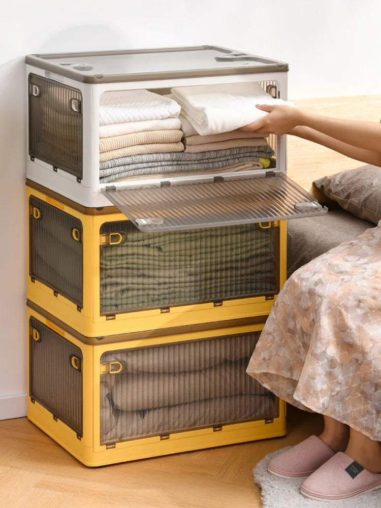 Storage Box 18L Foldable Transparent Organizer Bin with Multi-Access Opening - Yellow