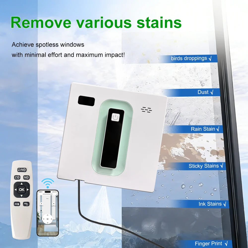 Window Cleaning Robot Dual Water Spray APP Remote Control Glass Cleaner – Dark Grey