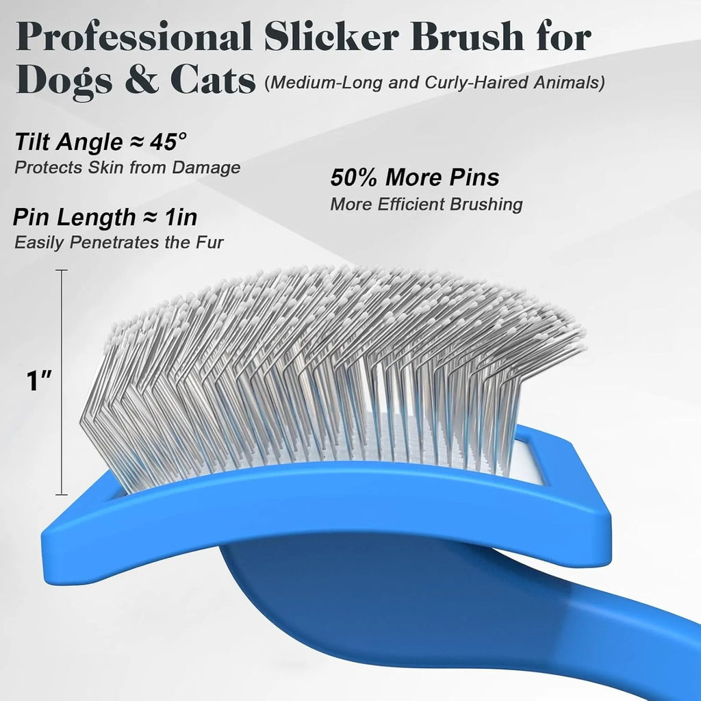 Pet Grooming Brush Set 2 Piece Self Cleaning Slicker Brush Dematting Comb Hair Removal Tool