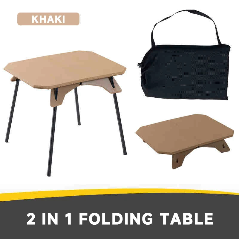 Outdoor Camping Table – Ultralight Dual-Purpose Folding Table – Portable Adjustable Table for Camping, Picnic, BBQ, Fishing – Khaki