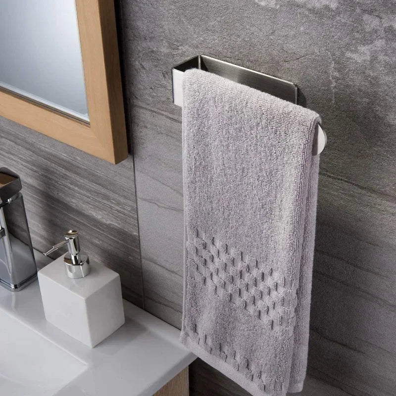 Self Adhesive Stainless Steel Towel Rack 37cm Wall Mounted Hand Towel Holder – Silver