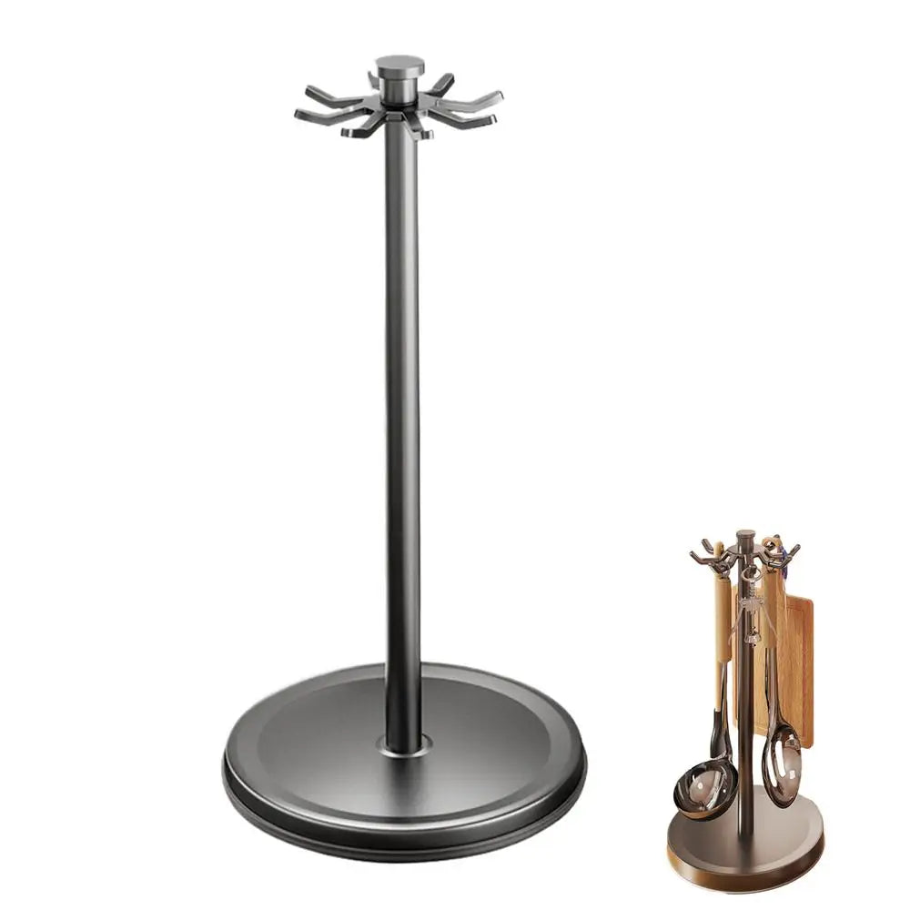 360° Rotating Kitchen Utensil Holder with 8 Hooks Countertop Cooking Tool Organizer Stand – Gray