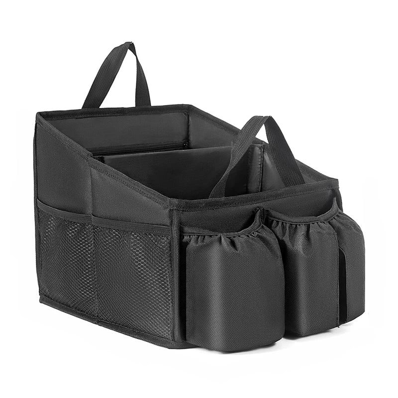 Vehicle Under Seat Storage Bag 25cm Foldable Oxford Fabric Organiser with Drink Holder Storage Pocket