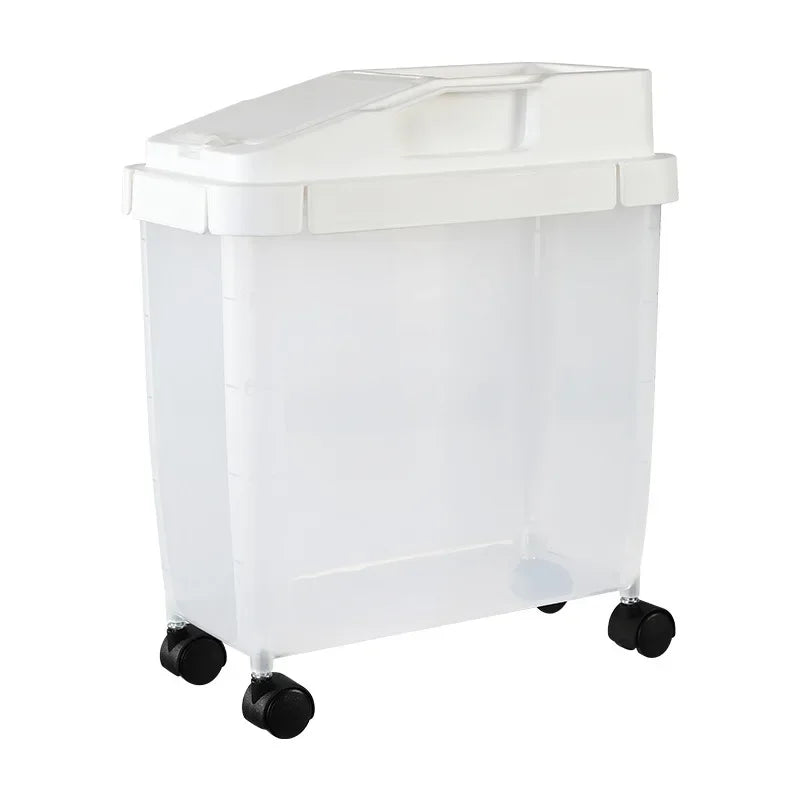 Rice Storage Container 10kg Airtight Kitchen Grain Bin with Wheels – White