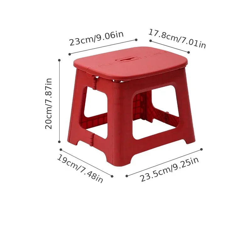 Foldable Plastic Stool Portable Lightweight Bathroom Camping Seat - Red
