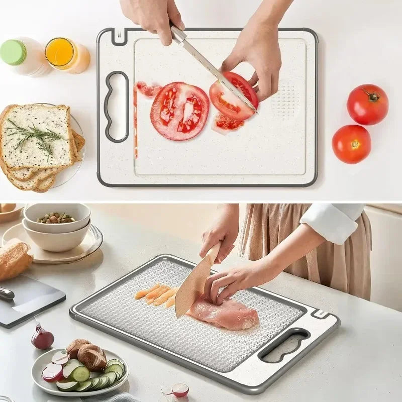 Cutting Board Double Sided Stainless Steel and Wheat Straw PP Kitchen Chopping Board