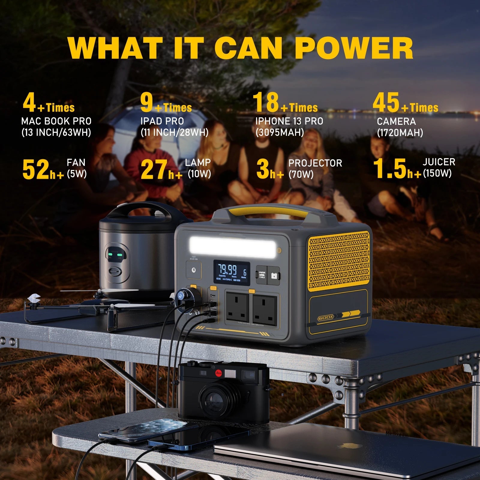Portable Power Station 299Wh 600W LiFePO4 Battery Emergency Backup Power Supply – Grey