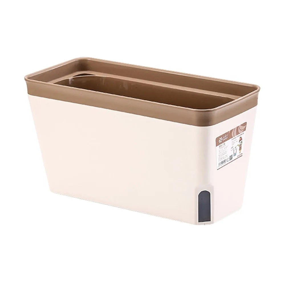 Self Watering Rectangular Planter Box Double Layer Indoor Flower Pot with Water Level Window – Brown