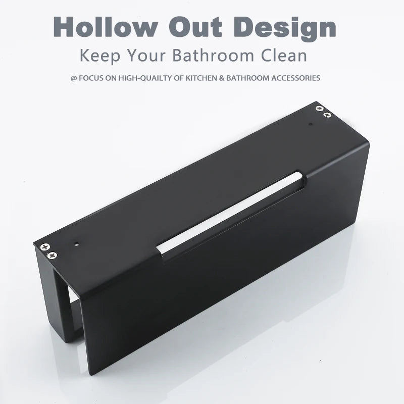 Shower Shelf 50cm Wall Mounted Bathroom Storage Rack Aluminum Shelf with Stainless Steel Bar Black