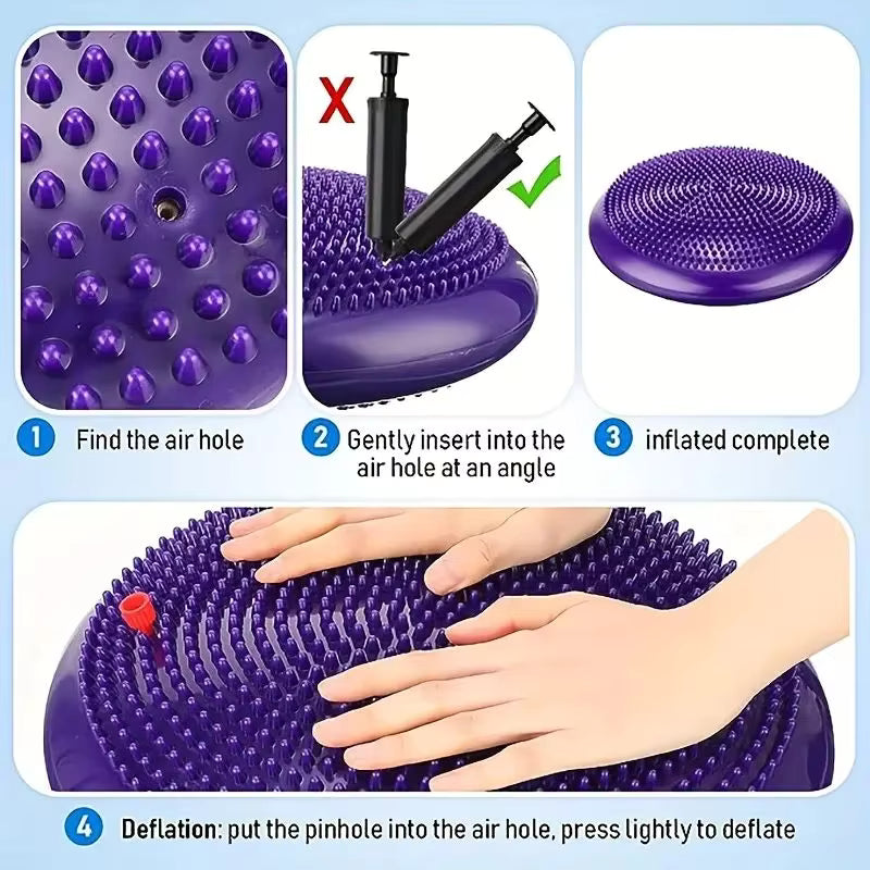 Balance Pad Inflatable PVC 34cm Wobble Cushion with Massage Surface and Pump for Core Training - Purple