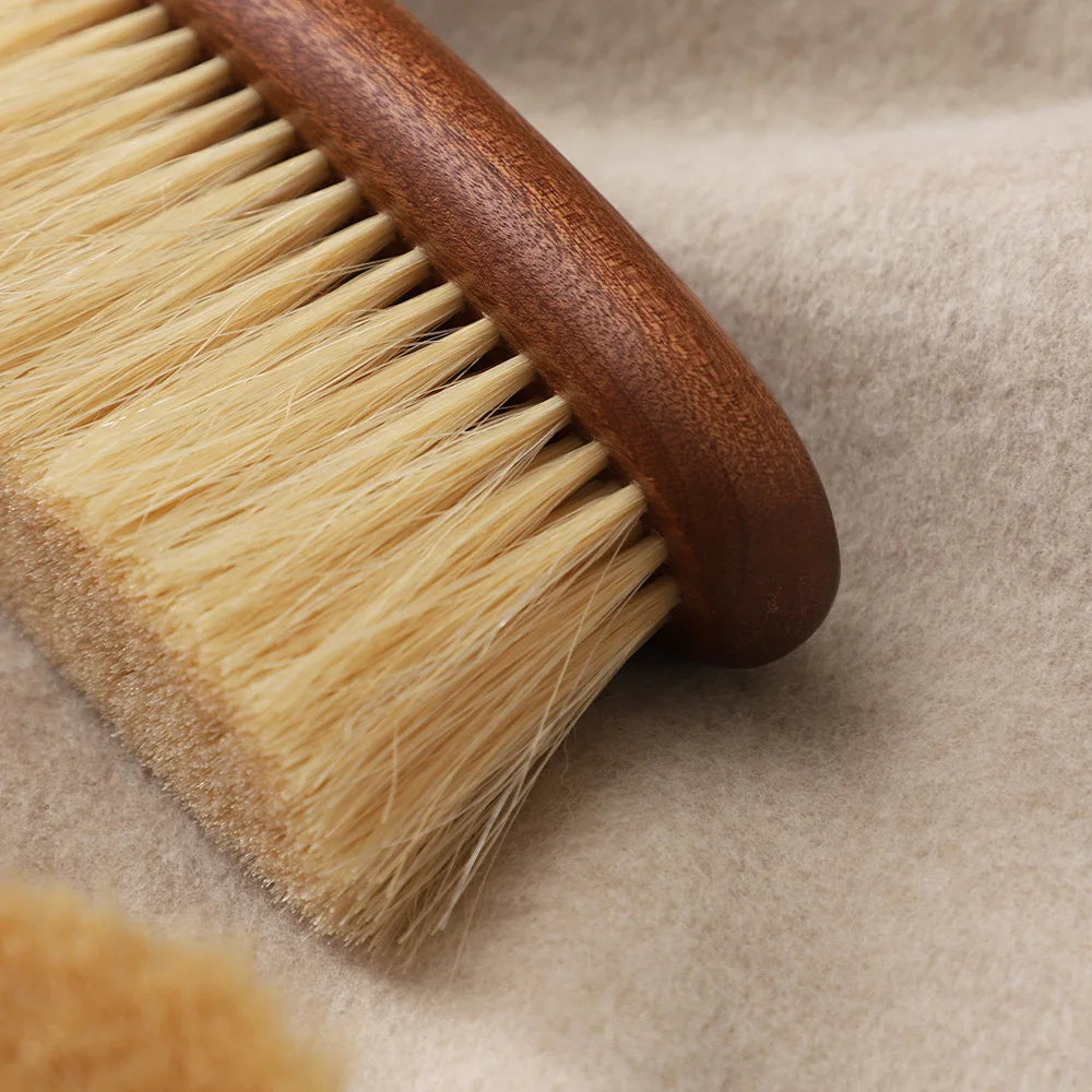 Clothes Brush Natural Horsehair Wooden Handle Lint Remover for Wool - Brown