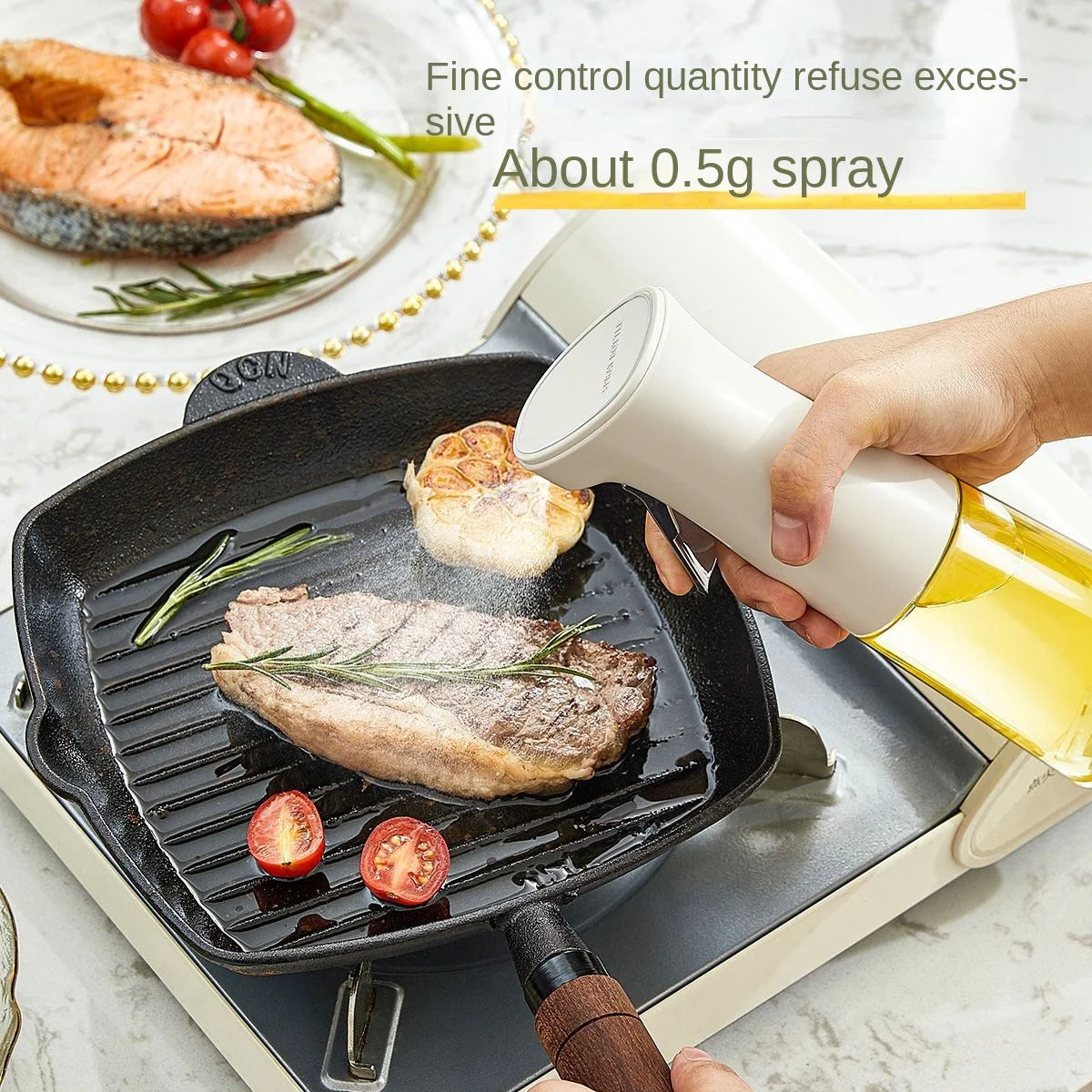 Oil Spray Bottle 240 mL Glass Cooking Oil Mister for Kitchen and BBQ - Green