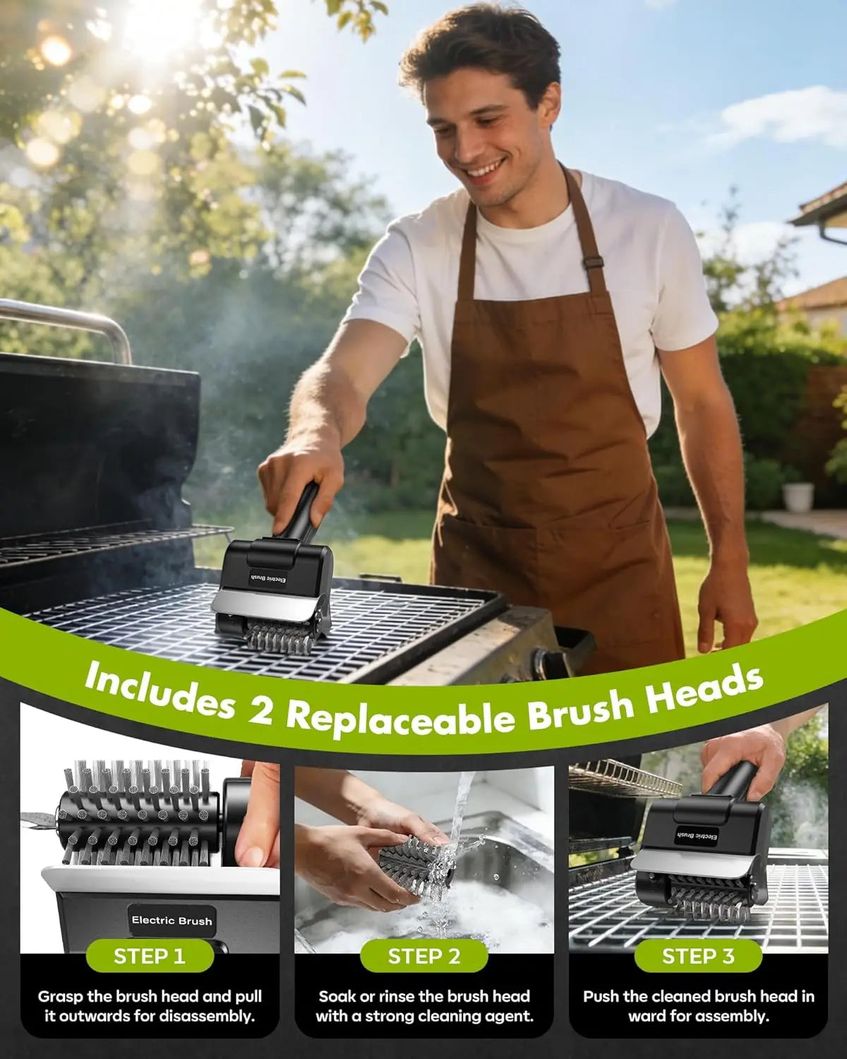 BBQ Cleaning Brush 2000mAh Cordless Rechargeable Rotary Stainless Steel Outdoor Cleaning Tool