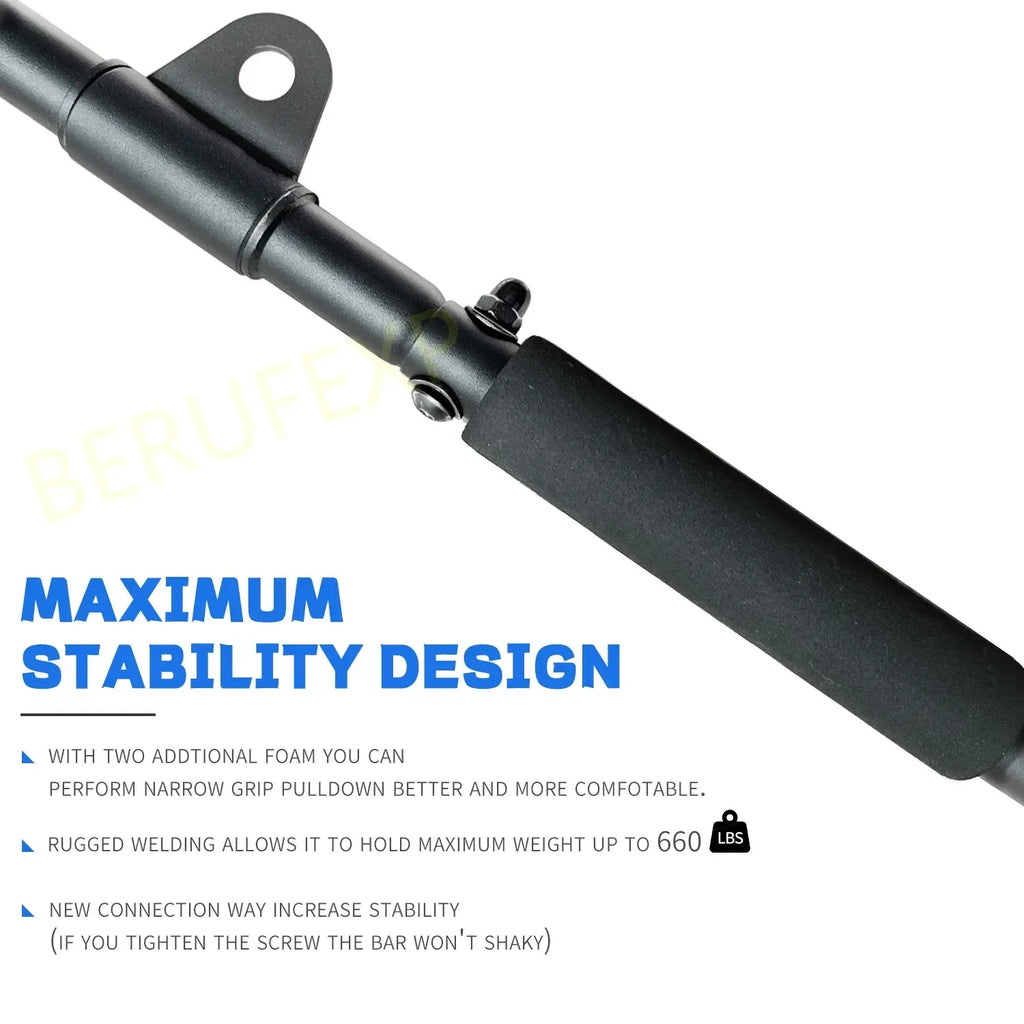 Lat Pull Down Bar 100 cm Detachable Steel Cable Attachment with 360 Swivel for Strength Training - Black