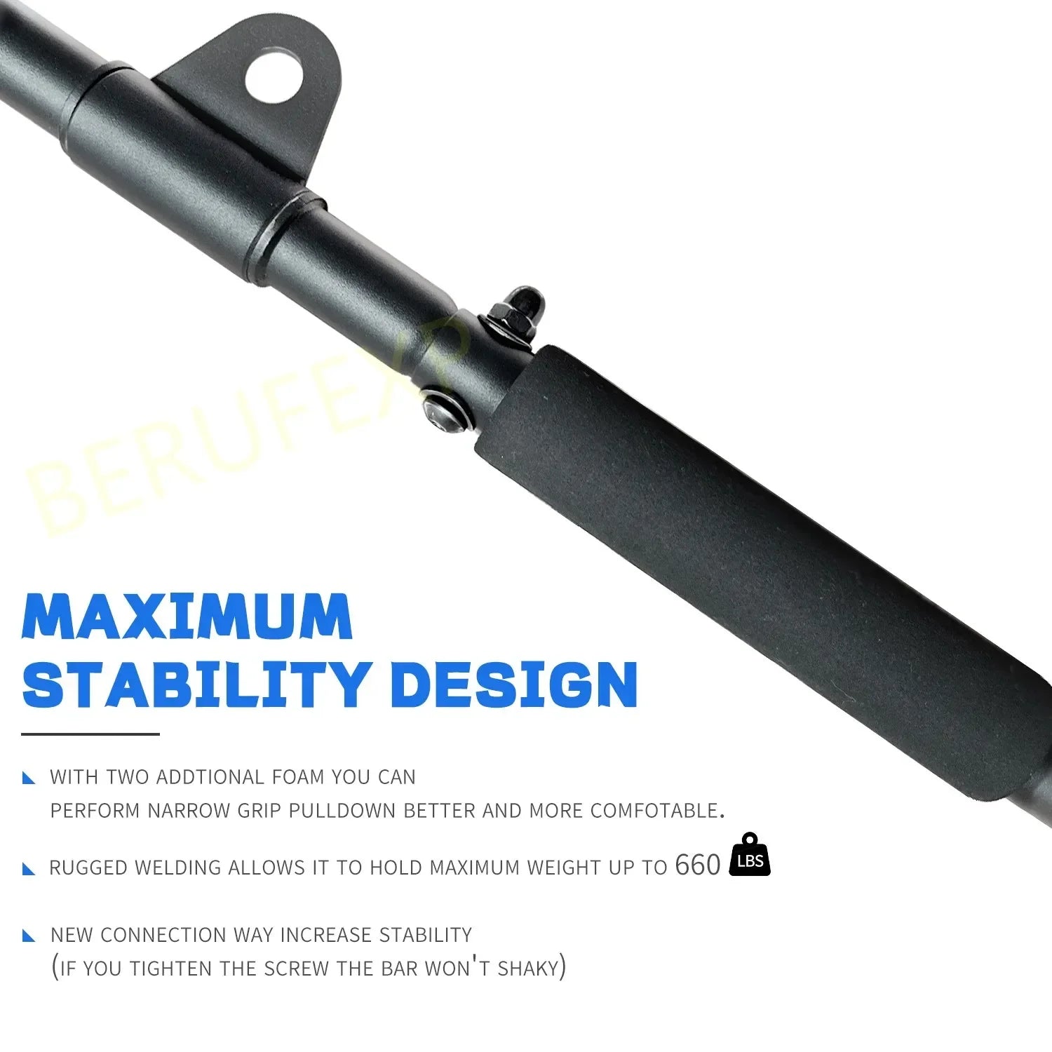 Lat Pull Down Bar 100 cm Detachable Steel Cable Attachment with 360 Swivel for Strength Training - Black