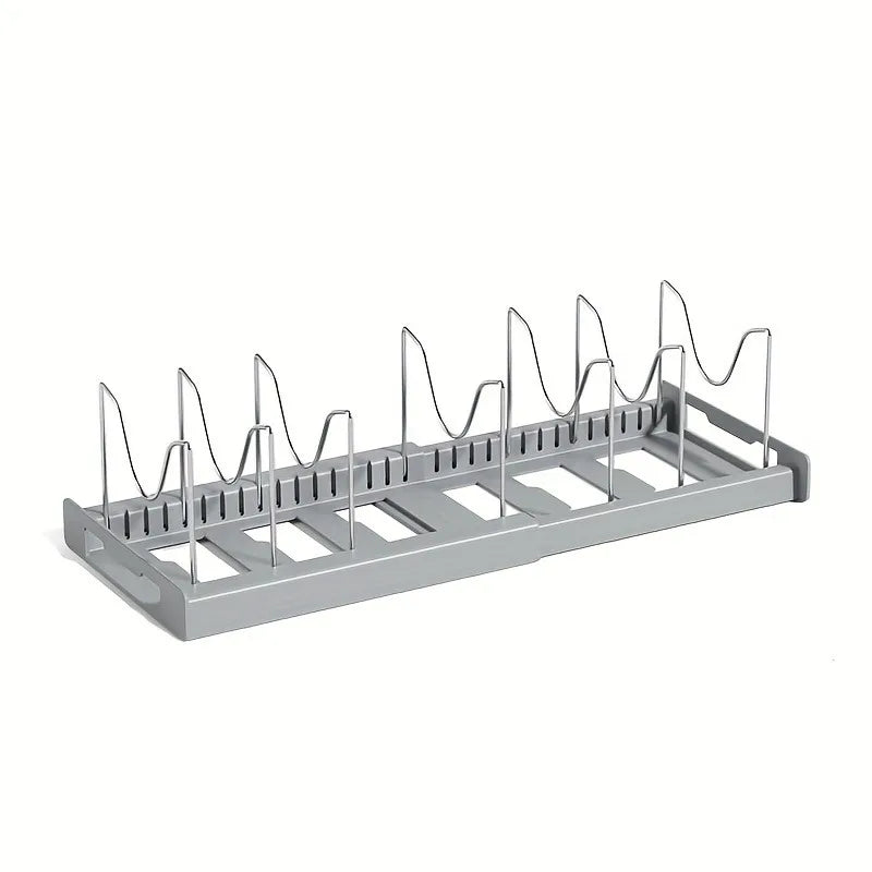 Kitchen Cabinet Pot Organizer Rack Adjustable Metal Divider Storage Shelf for Pots and Pans - Grey