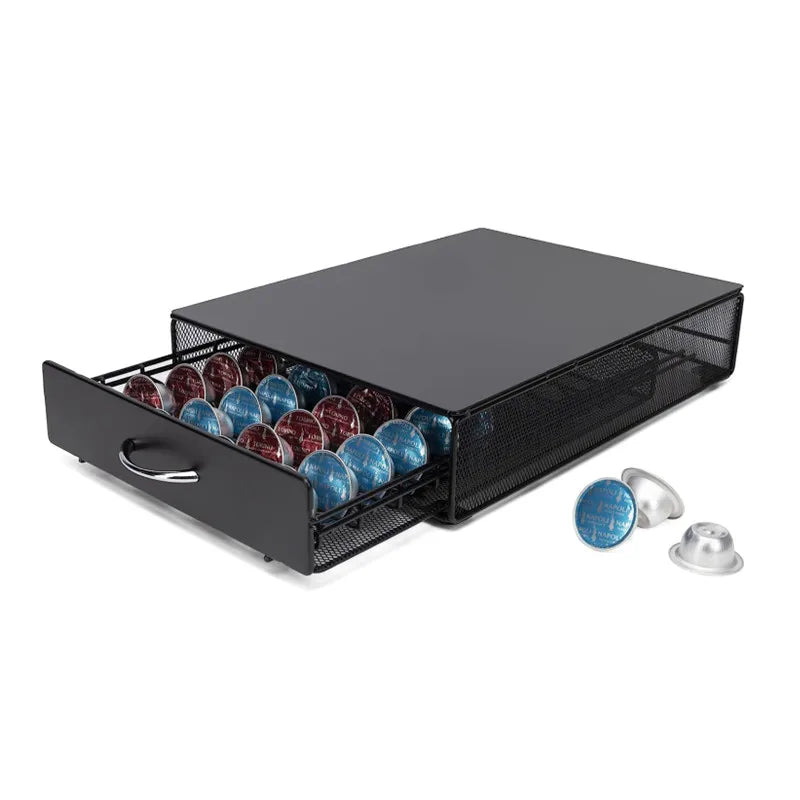 Coffee Capsule Holder Drawer 40 Pod Metal Storage Rack 39cm – Black