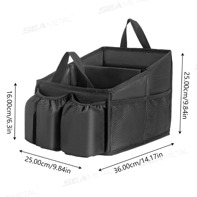 Vehicle Under Seat Storage Bag 25cm Foldable Oxford Fabric Organiser with Drink Holder Storage Pocket