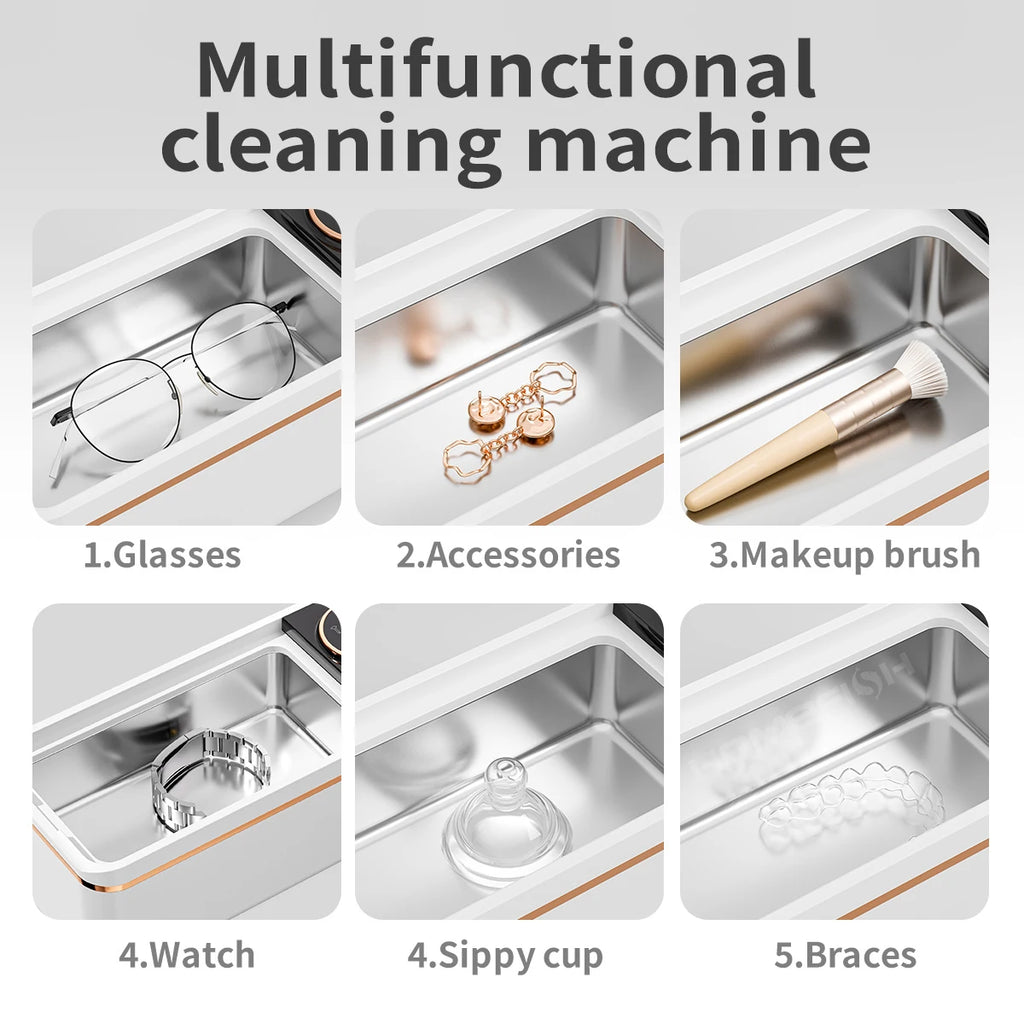 Ultrasonic Cleaner 55KHZ Portable Cleaning Machine 11W for Glasses Jewelry White