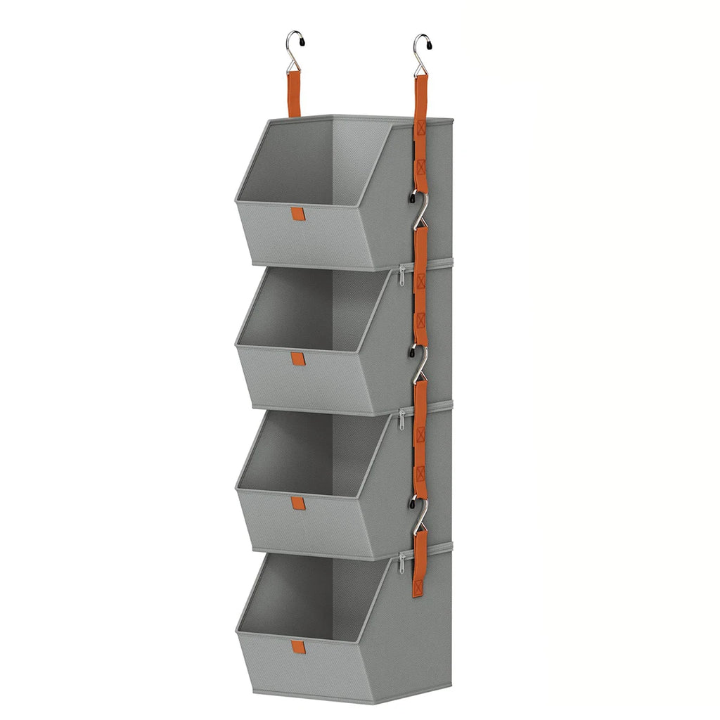Foldable 4 Tier Hanging Closet Organizer Non-Woven Fabric Storage Shelves for Wardrobe – Grey