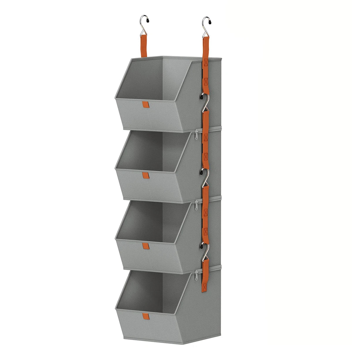 Foldable 4 Tier Hanging Closet Organizer Non-Woven Fabric Storage Shelves for Wardrobe – Grey