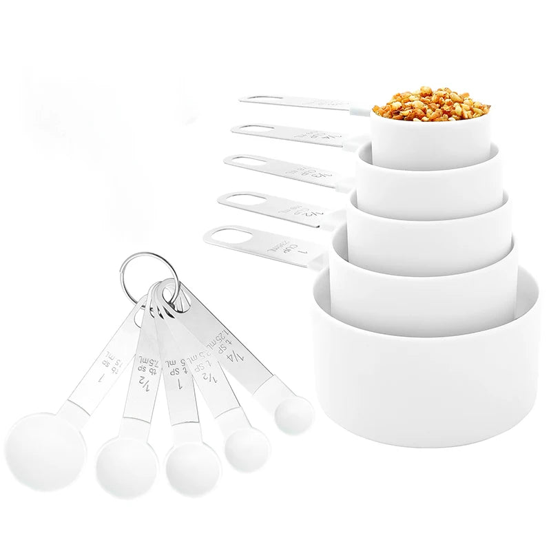 10-Piece Measuring Cups and Spoons Set Nesting Kitchen Baking Tools – White