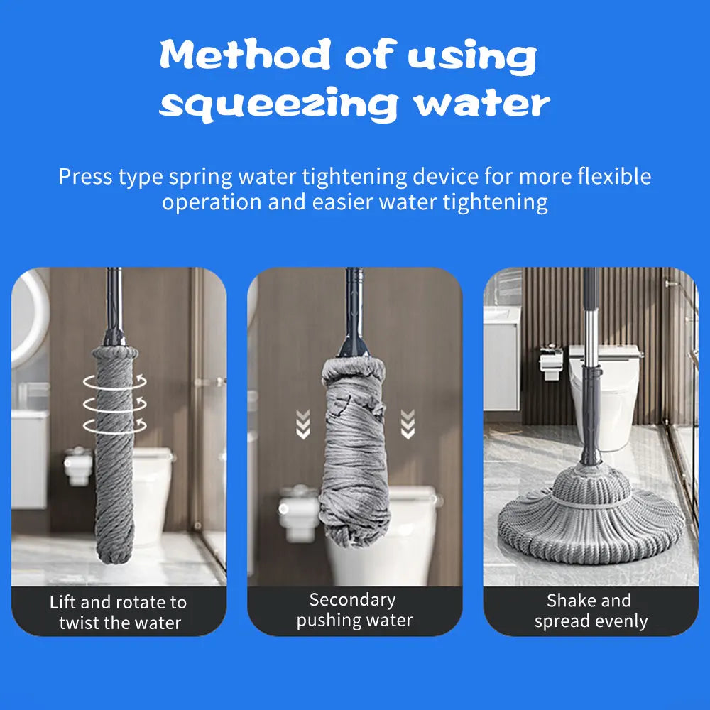 Rotating Self-Twisting Mop with Telescopic Handle 128cm Hands-Free Cleaning - Fiber Ropem