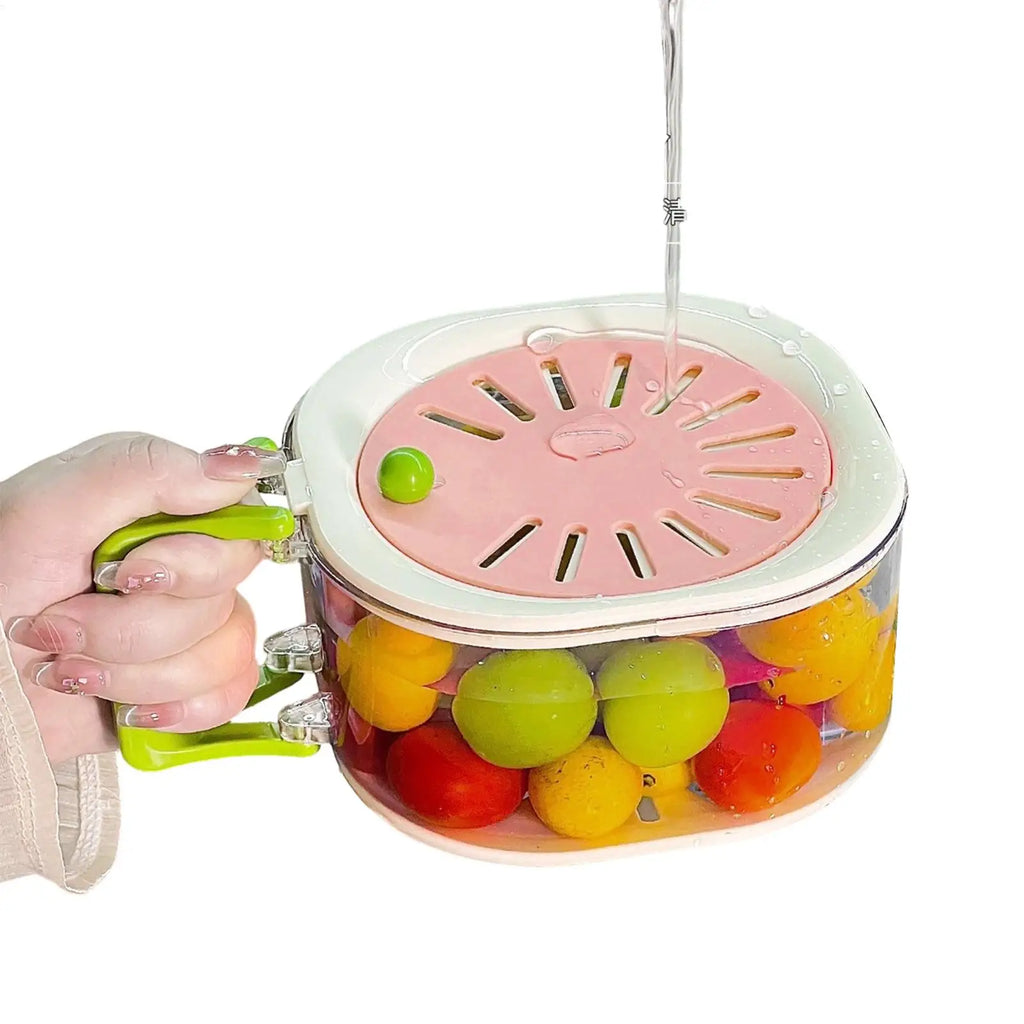 Fruit Washing Bowl 16cm Foldable Handle Drain Basket with Strainer Fresh Food Storage Container