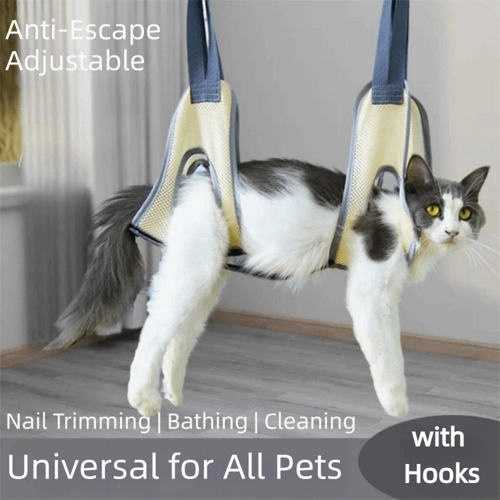 Pet Grooming Hammock Sling Adjustable Polyester Claw Care Bag with Hooks - Grey